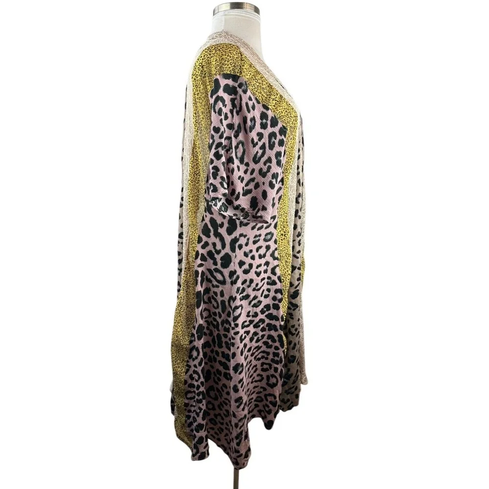 Gigio Boho Animal Print Lagenlook Kimono Cardigan Mesh Duster Plus Size 1XL 1X - Picture 12 of 16
